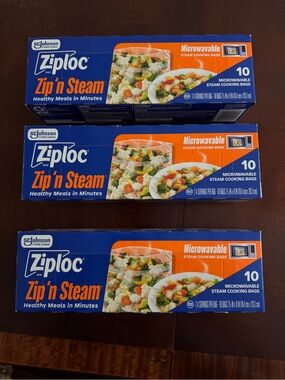 Ziploc Zip ‘n Steam Microwavable Steam Cooking Bags - 3 Boxes (10 bags each) NIB
